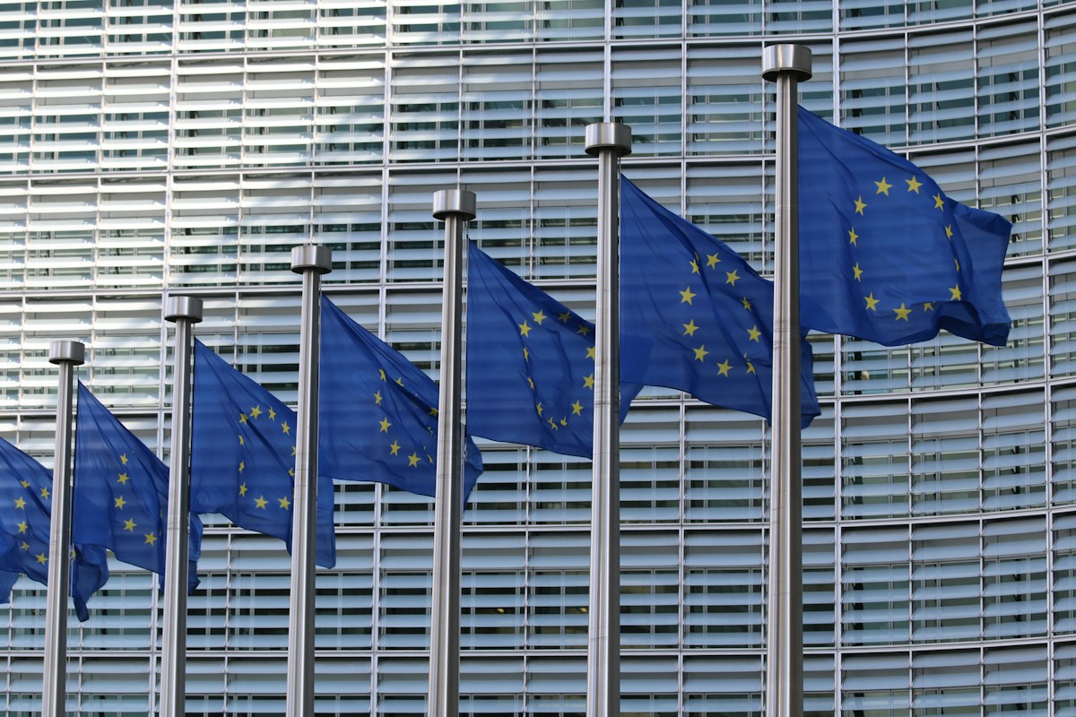 European Union flags outside the European Commission’s Berlaymont building in Brussels